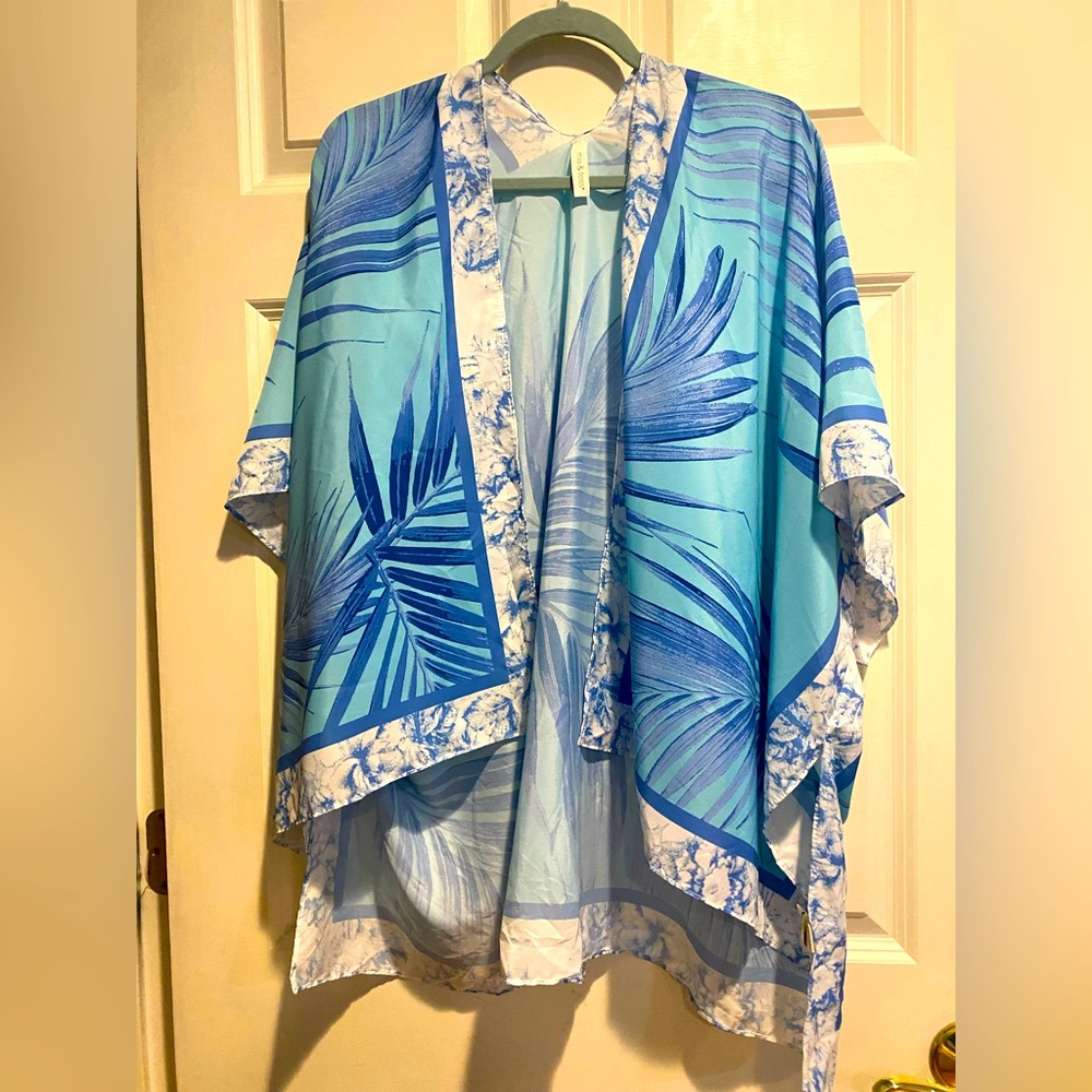 Mia & Tess Sheer Cover Up - Beautiful Blue Colors with White Border Print Edge
